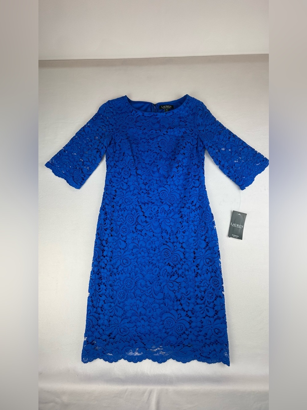 Ralph Lauren Cobalt Blue Floral Lace Midi Dress